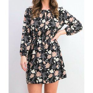 41 Hawthorn Womens Floral Leaf Print Keyhole Long Sleeve Dress Size M Petite